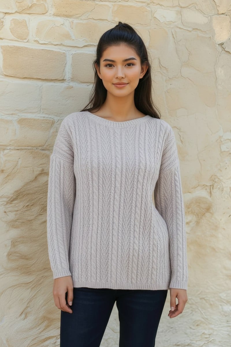 100% Baby Alpaca Cable & Wheat Stitch Sweater