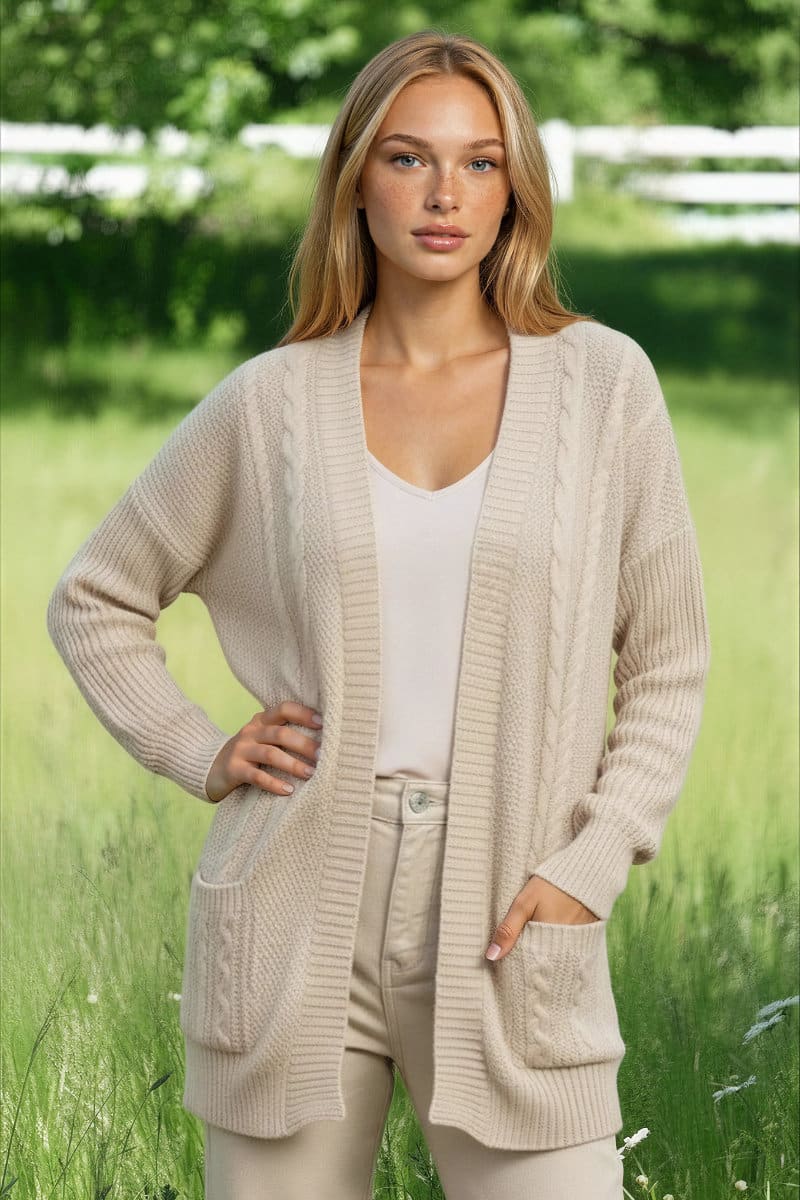 Pure Baby Alpaca Cabled Textured Cardigan